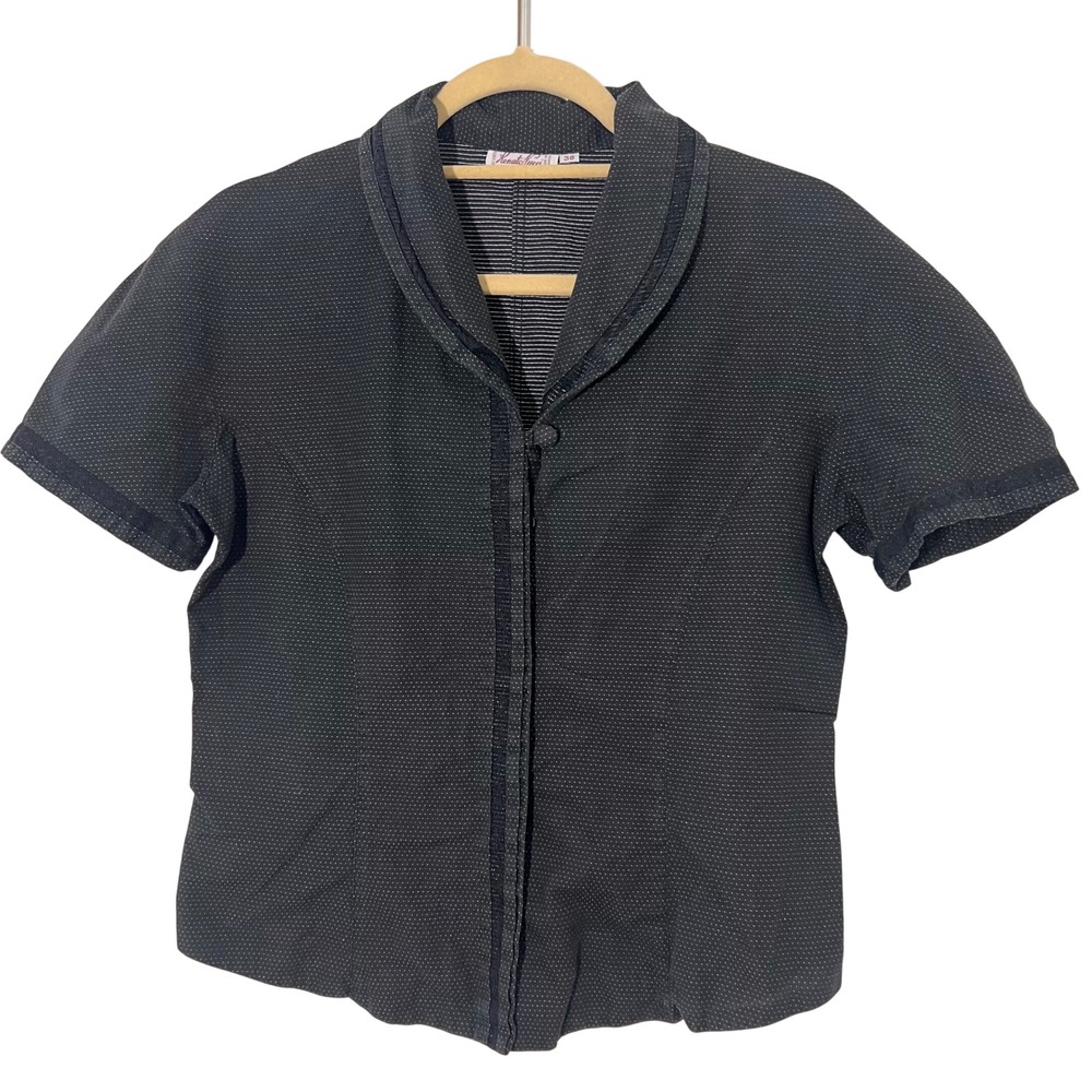 Renato Nucci Paris Top Size 38 Black Polka Dot‎ Cotton Lace Trim Pin Up Coquette